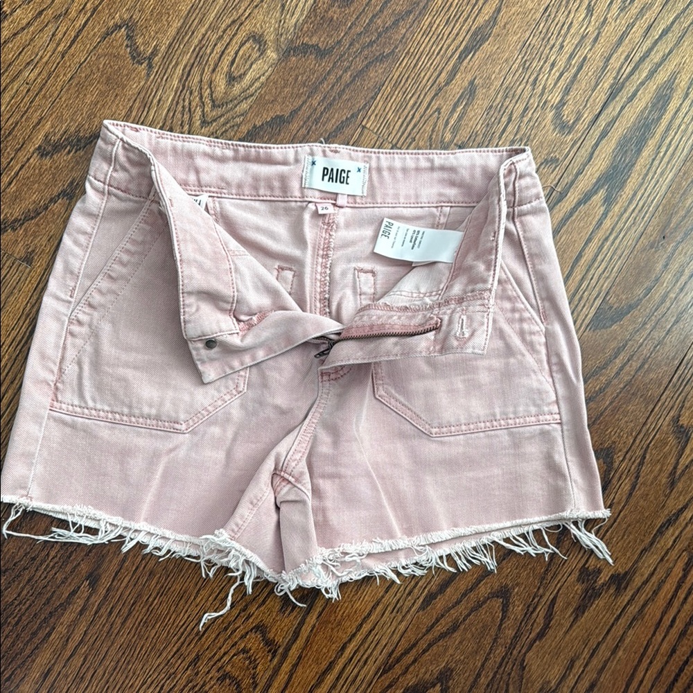 PAIGE Pink Denim Jean Shorts with Raw Hem